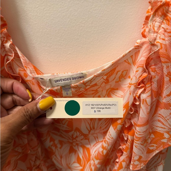 NWT Lavender Brown Orange Floral Mini Dress - Picture 2 of 3